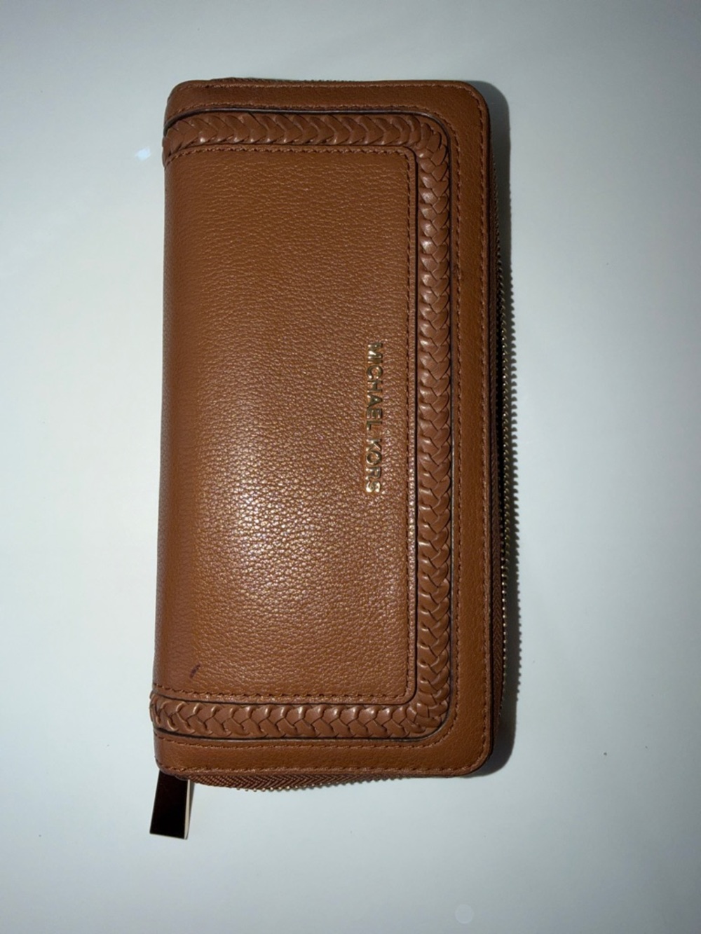 Michael Kors Brown Braided Trim Zip Wallet